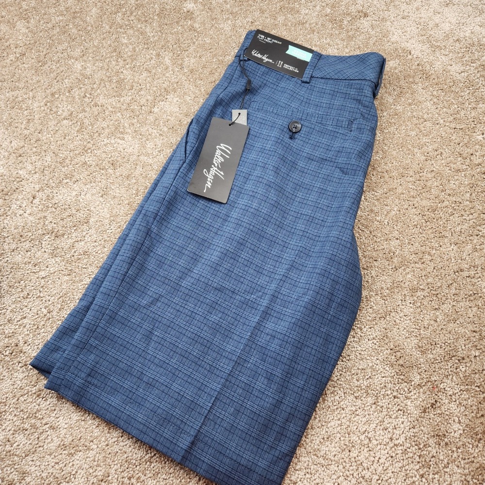 Walter Hagen Mens Navy Tonal Plaid Perfect 11 Golf Shorts W30 10in Inseam NEW